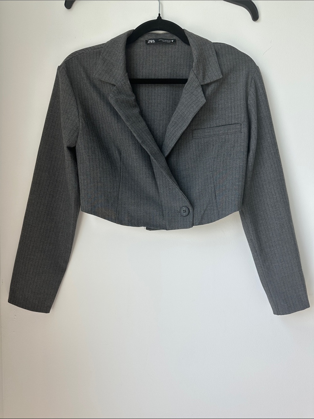 Zara Cropped Pinstripe Gray Blazer Jacket
